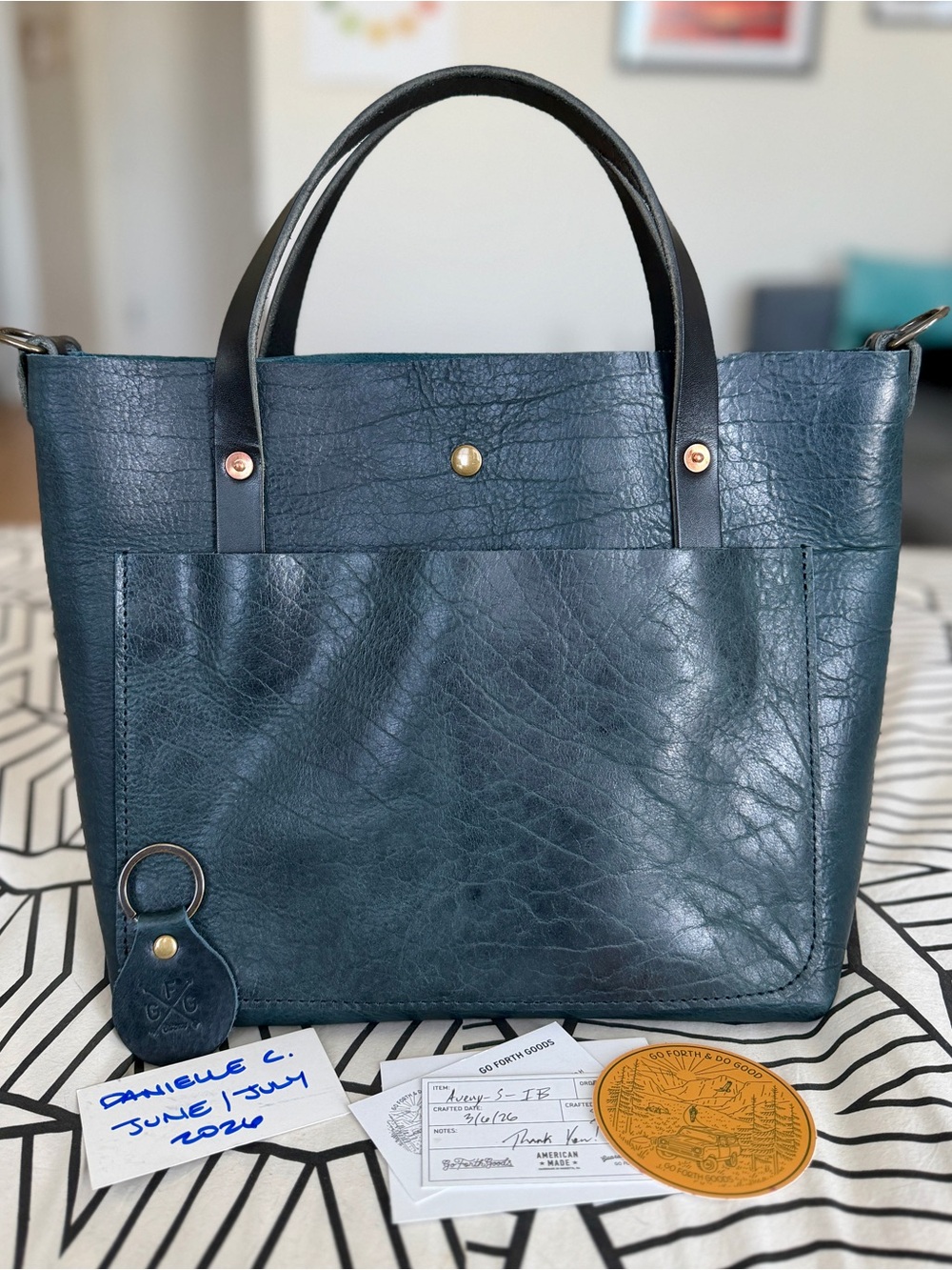 NEW GFG Go Forth Goods Indigo Bison Small Avery Tote Leather Bag - Picture 3 of 8